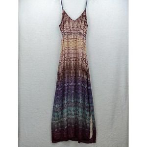 Anthropologie Womens Geometric Print Maxi Dress Size L Spaghetti Strap Tie Waist